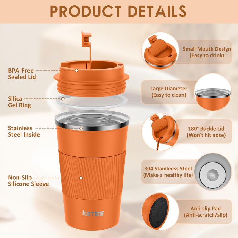 KETIEE 12oz Insulated Travel Mug, Vacuum Stainless Steel Double Walled Reusable Coffee Cup with Leakproof Lid, Hot and Iced Coffee Tea Water - Image 3