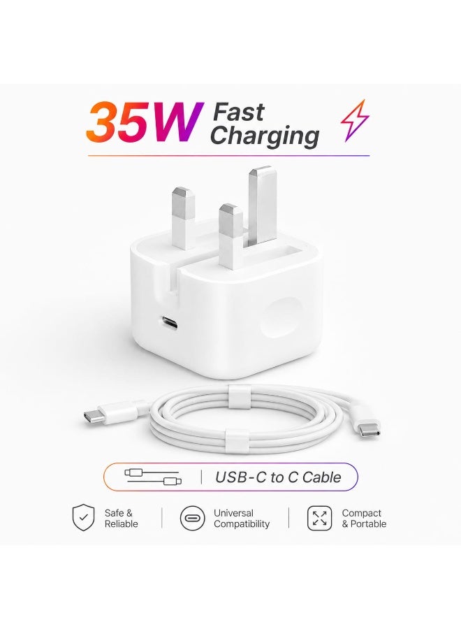 ZEROSPACE 35W USB-C Power Adapter with USB-C to USB-C Cable, Fast Charging Wall Charger, White - Image 2