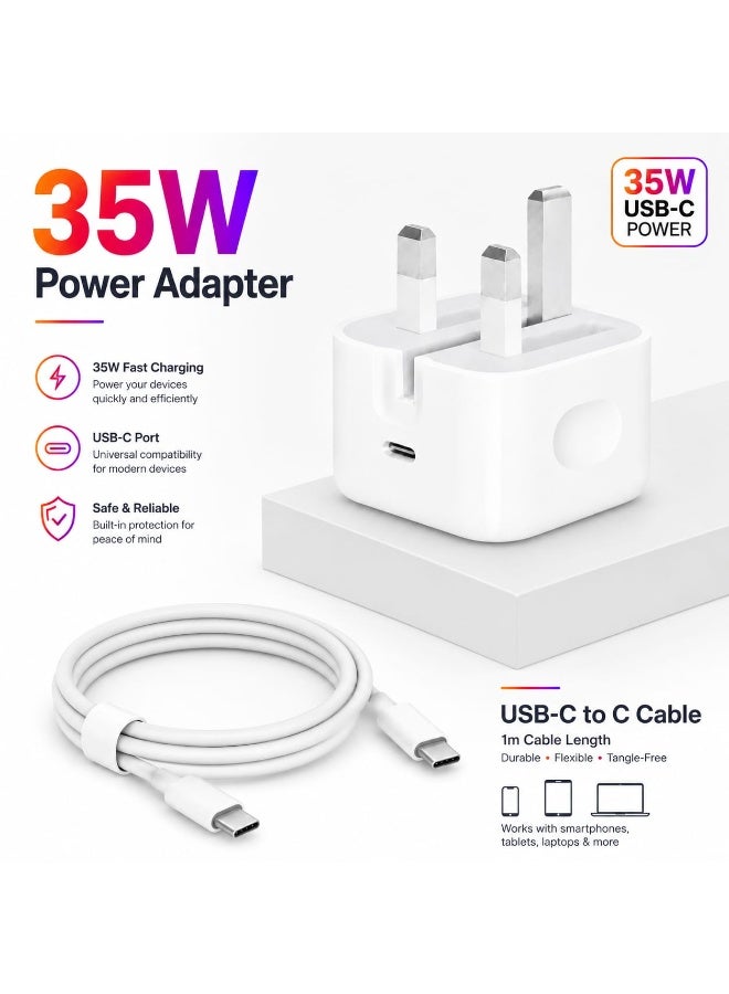 ZEROSPACE 35W USB-C Power Adapter with USB-C to USB-C Cable, Fast Charging Wall Charger, White - Image 1