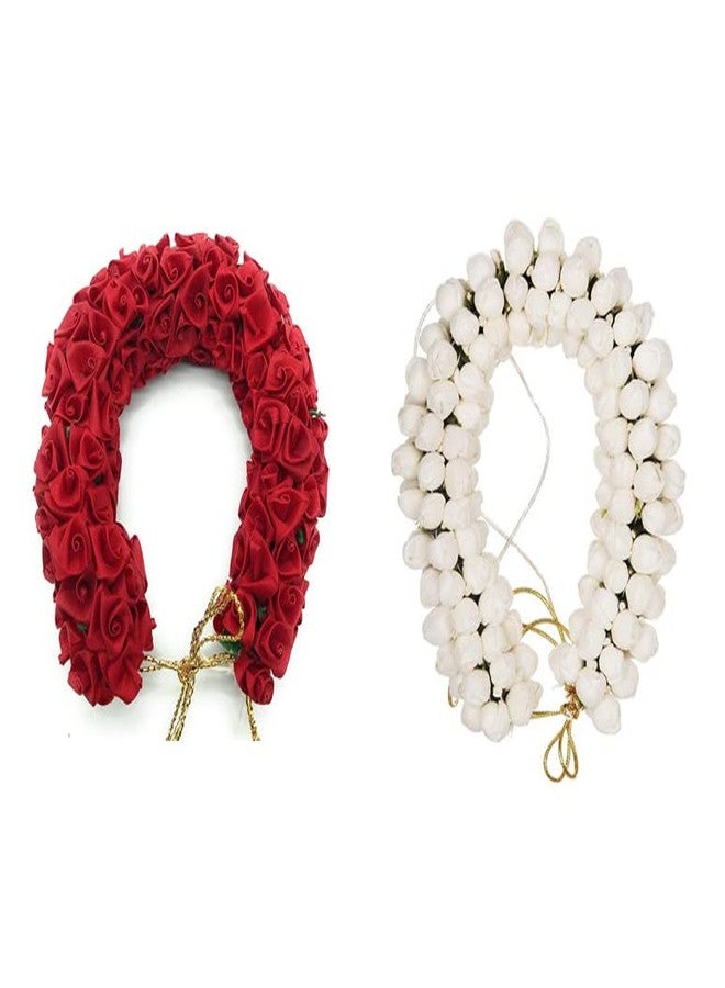 Gozby WellPoint Red & White Artificial Gajra for Hair Bun | Bridal Jasmine Mogra Garland | Traditional Indian Wedding Juda Flowers | Hair Accessories for Women & Girls | Dance & Pooja Wear - Image 1