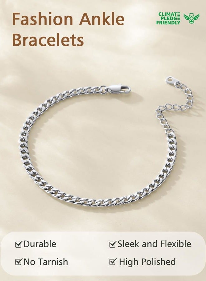 FindChic Cuban Link Anklets for Women Stainless Steel Ankle Chains Beach Foot Jewelry 8.5''-10.5'' Adjustable Women Ankle Bracelets - Image 4