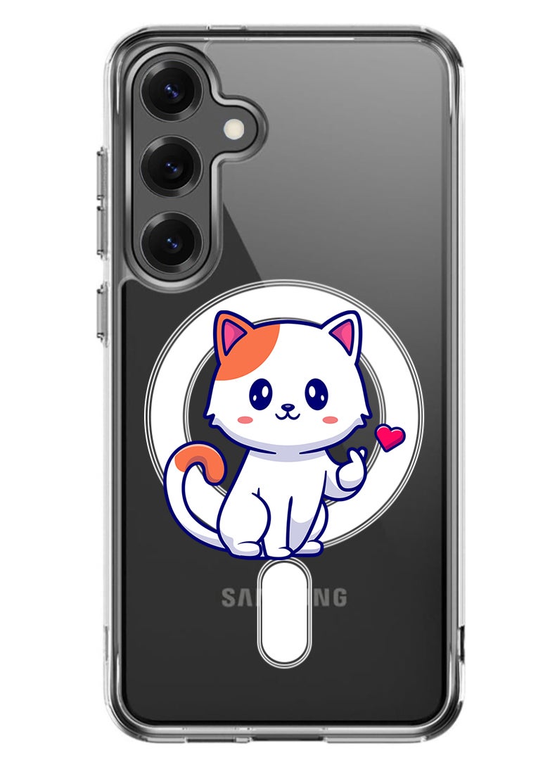 Theodor Magnetic Case for Samsung Galaxy S25 6.2-inch Compatible with MagSafe Wireless Charging, Shockproof Phone Bumper Cover Cat love - Image 1