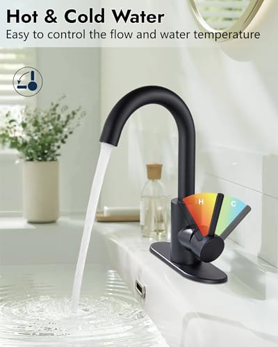 Midanya Single Hole Bathroom Faucet 1 Hole Bar Sink Faucet Suitable for Kitchen RV Vanity,304 Stainless Steel 360° Swivel Spout with Deck Plate and Pop-up Drain,Matte Black - Image 4