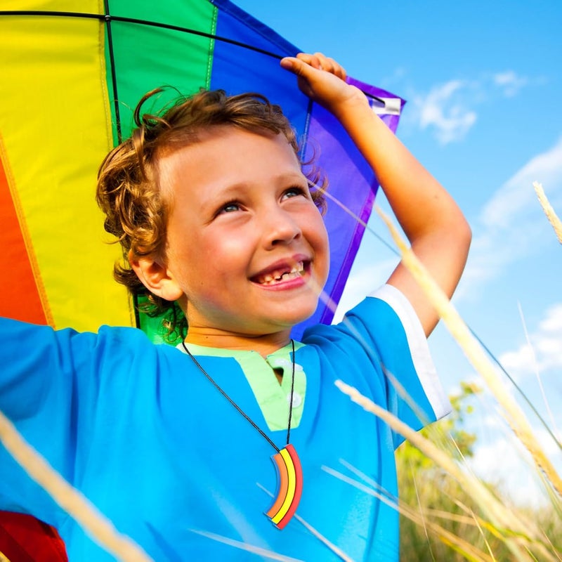 seeway Chewy Necklace Sensory Seeway Rainbow Bridge Chew Necklaces for Sensory Kids Sore Gums Pain Relief Silicone Chewy Teether Oral Motor for Autism Teething Anxiety Biting Needs - Image 2