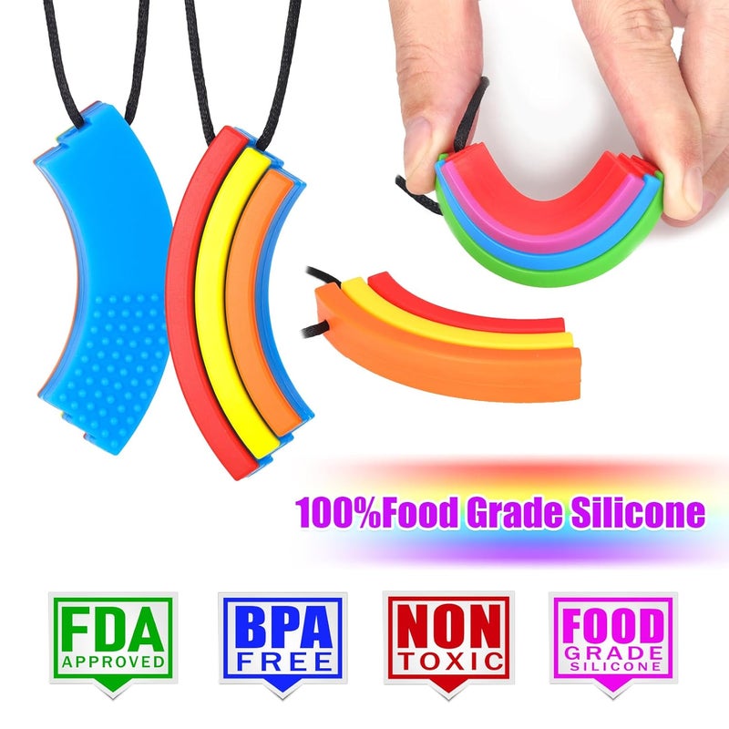 seeway Chewy Necklace Sensory Seeway Rainbow Bridge Chew Necklaces for Sensory Kids Sore Gums Pain Relief Silicone Chewy Teether Oral Motor for Autism Teething Anxiety Biting Needs - Image 5