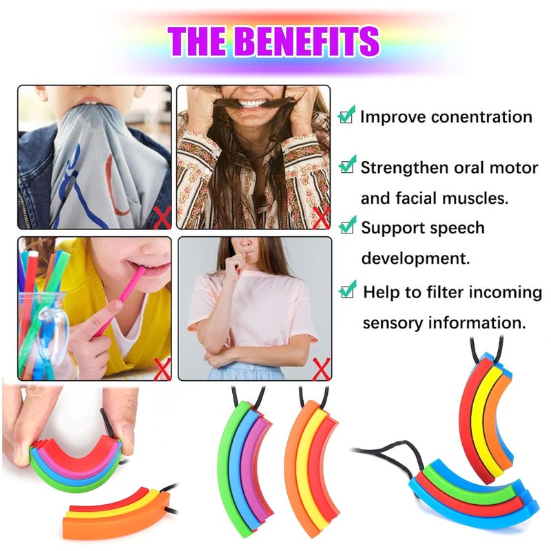 seeway Chewy Necklace Sensory Seeway Rainbow Bridge Chew Necklaces for Sensory Kids Sore Gums Pain Relief Silicone Chewy Teether Oral Motor for Autism Teething Anxiety Biting Needs - Image 4