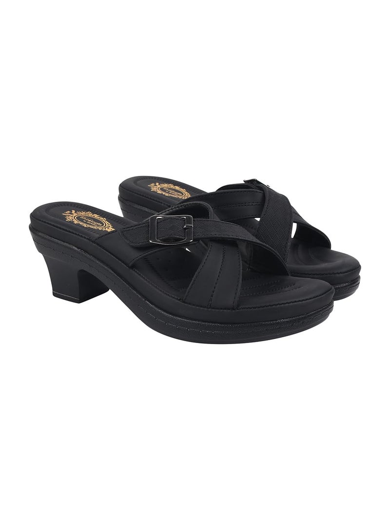 Shoetopia Comfortable Black Doctor Sole Heels For Women & Girls /EU38 - Image 1