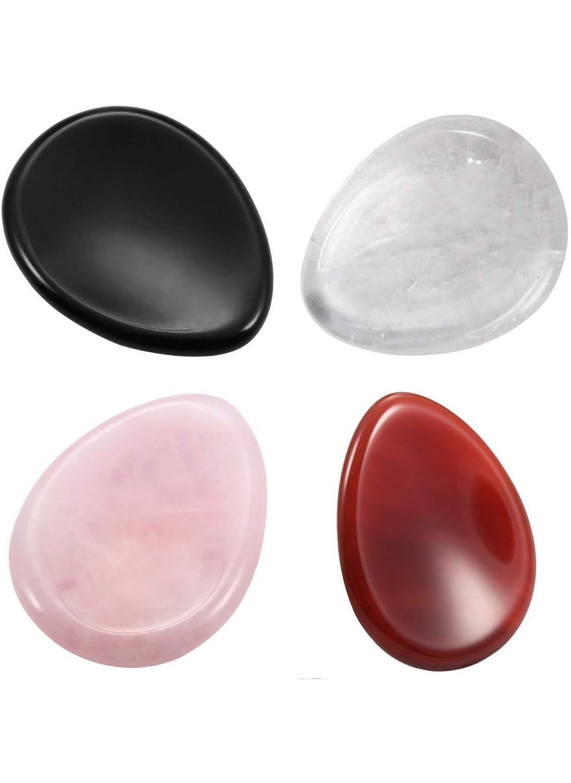 SUNYIK SUNYIK Handcarved Thumb Worry Stone, Polished Palm Pocket Stones Healing Crystals, Teardrop Set of 4 