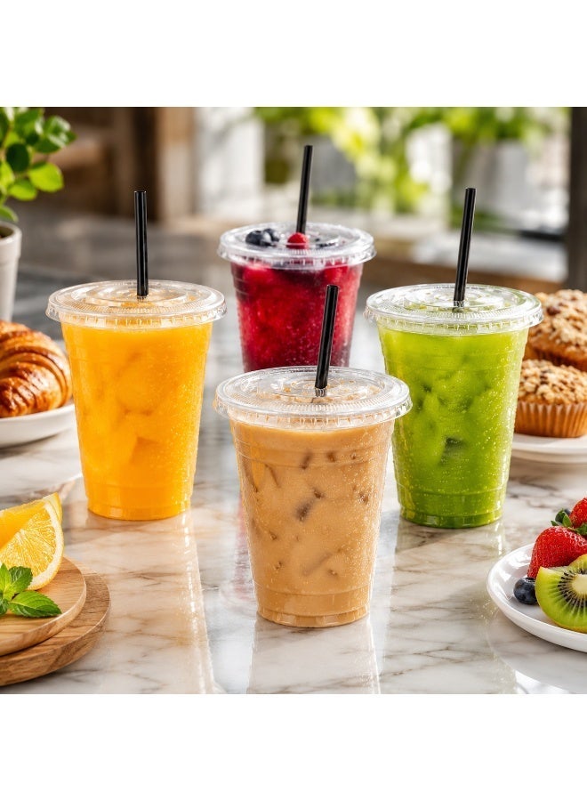 vsell24 16oz Clear Plastic Cups with Flat Lids – Disposable Drinking Cups for Smoothies, Iced Coffee, Water & Juice – Premium Clear Cold Drink Cups for Parties, Cafes & Takeaway - Image 3
