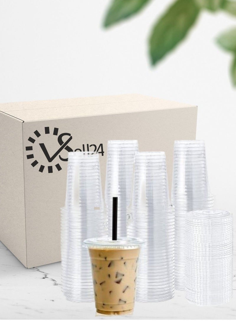 vsell24 16oz Clear Plastic Cups with Flat Lids – Disposable Drinking Cups for Smoothies, Iced Coffee, Water & Juice – Premium Clear Cold Drink Cups for Parties, Cafes & Takeaway - Image 4