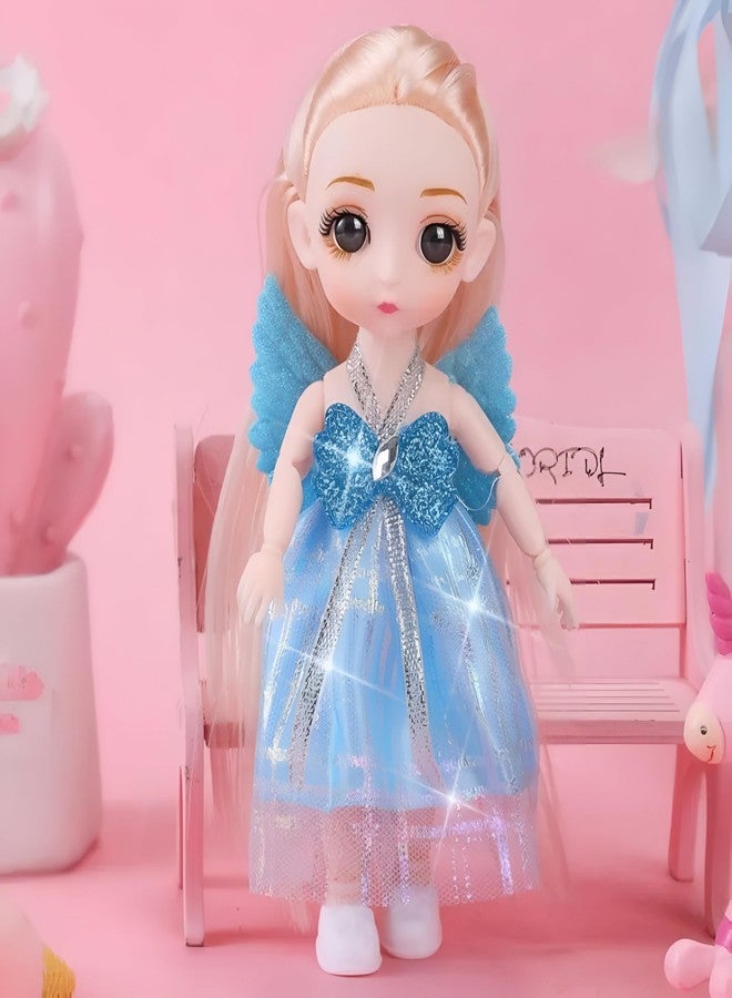 Tickles Princess Movable Joints Doll Beautiful Eyes & Stylish Dresses for Kids Girls (Size: 15 cm Color: Blue)