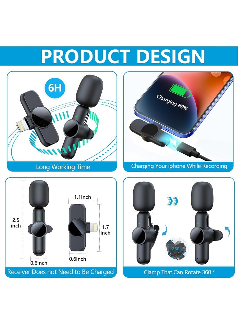 Wireless Lavalier Microphone for iPhone iPad, Plug & Play 2.4GHz Lapel Mic Wireless Clip-on Microphone for YouTube TikTok Video Recording Interview Vlog Livestream, Noise Reduction (Apple interface- 1 mic)  - Image 2