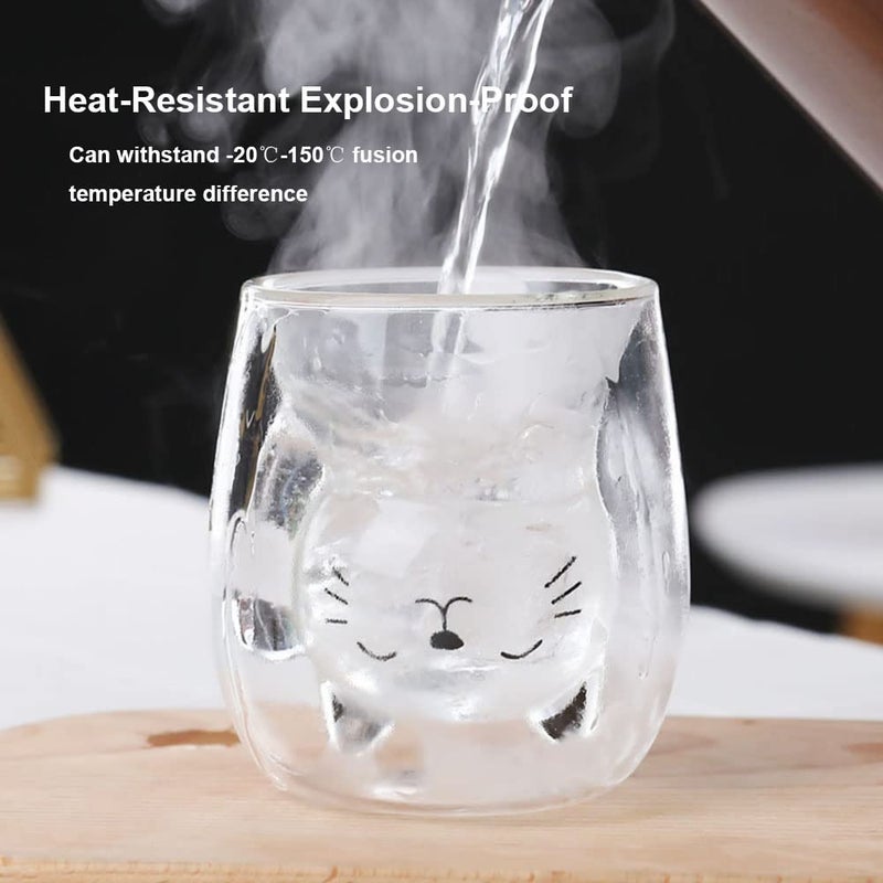 Ansqu Cute Mug Cat Tea Double Wall Glass Coffee Mugs  Espresso Shot Glass  Milk Mug (200 Ml/6.8 Oz)  Personal Birthday Gifts And Holiday Gifts - Image 4