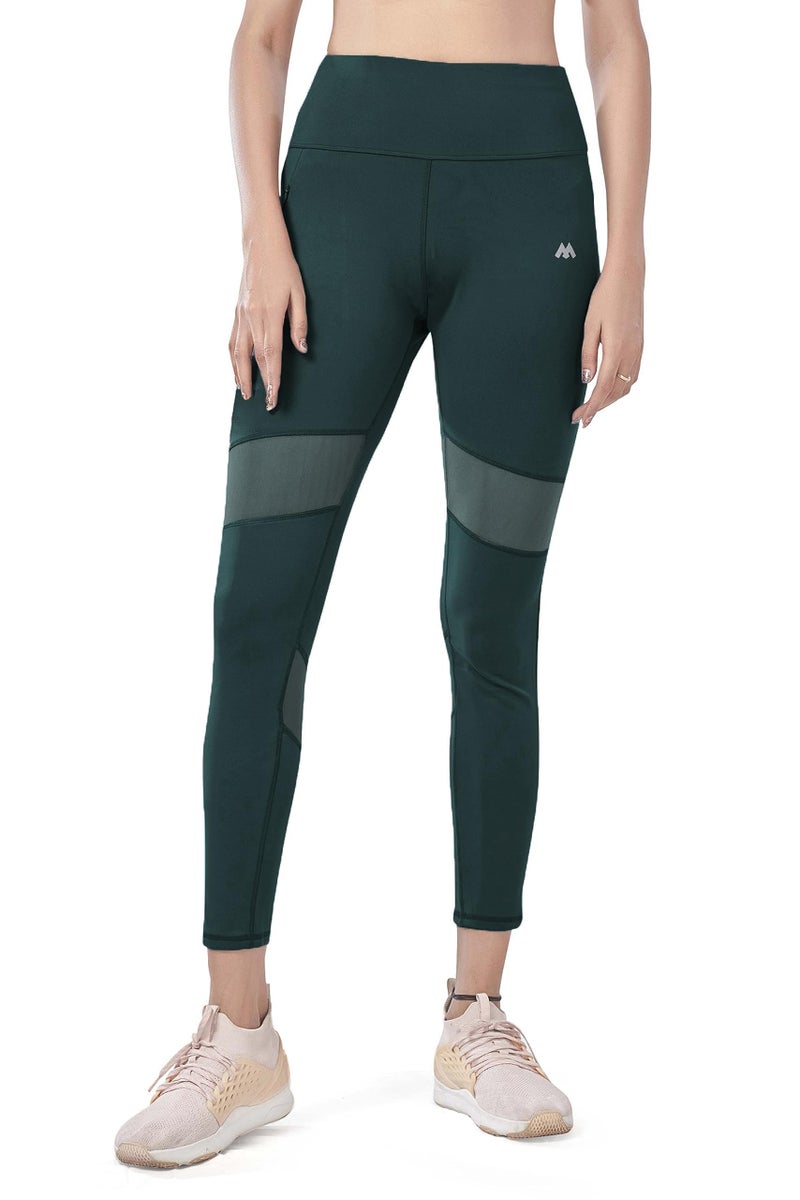 Mehrang Women Active Yoga High Rise Pants Gym High Waist with Pocket, Tummy Control, Workout Pants 4 Way Stretch Yoga Leggings (Large, Dark Green) - Image 3