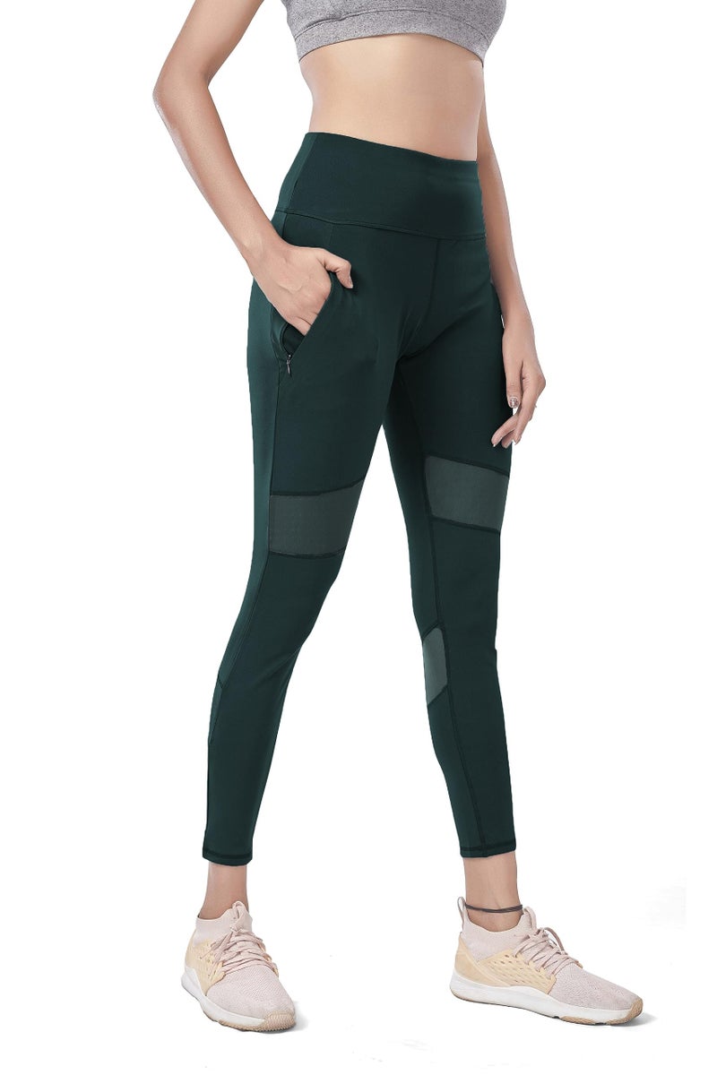 Mehrang Women Active Yoga High Rise Pants Gym High Waist with Pocket, Tummy Control, Workout Pants 4 Way Stretch Yoga Leggings (Large, Dark Green) - Image 1