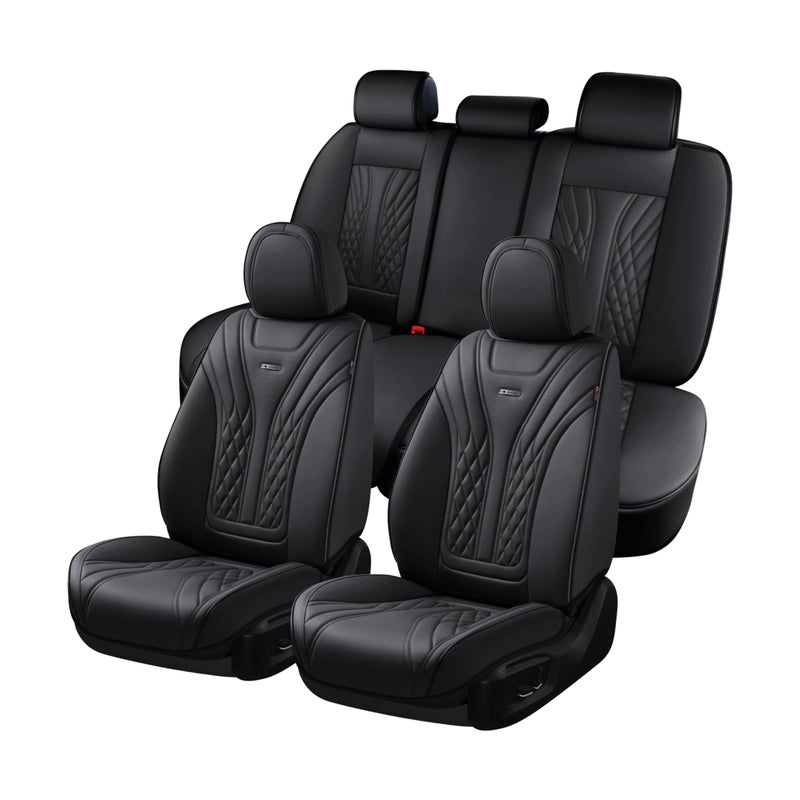 Coverado Car Seat Covers Full Set 5 Seats Front Seat Cover and Back Seat Covers for Cars Automotive Seat Covers Nappa Leather Waterproof Seat Covers Car Seat Protectors Universal for Cars Black