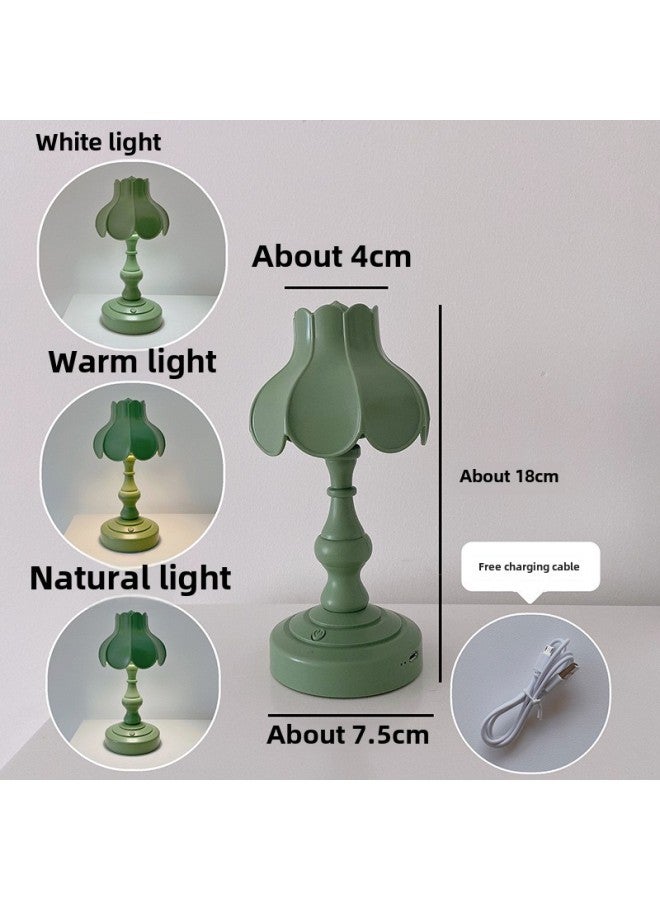 Vintage Table Lamp Ins Lotus Leaf Nightlight Cute Girl Romantic Bedroom Creative Lighting Nordic Style Mini Luminous-Colour:Retro Green Lotus Leaf Lamp/three-tone Lighting  - Image 1