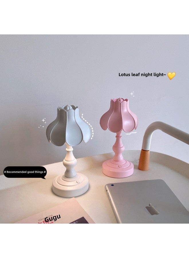 Vintage Table Lamp Ins Lotus Leaf Nightlight Cute Girl Romantic Bedroom Creative Lighting Nordic Style Mini Luminous-Colour:Retro Green Lotus Leaf Lamp/three-tone Lighting  - Image 5