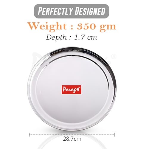 Parage 12 Pieces Stainless Steel 12 inch Heavy Gauge Raj Bhog Plate Set/Dinner Set/Thali Set/Kitchenware for Home & Restaurants/Family Use, Silver - Image 2
