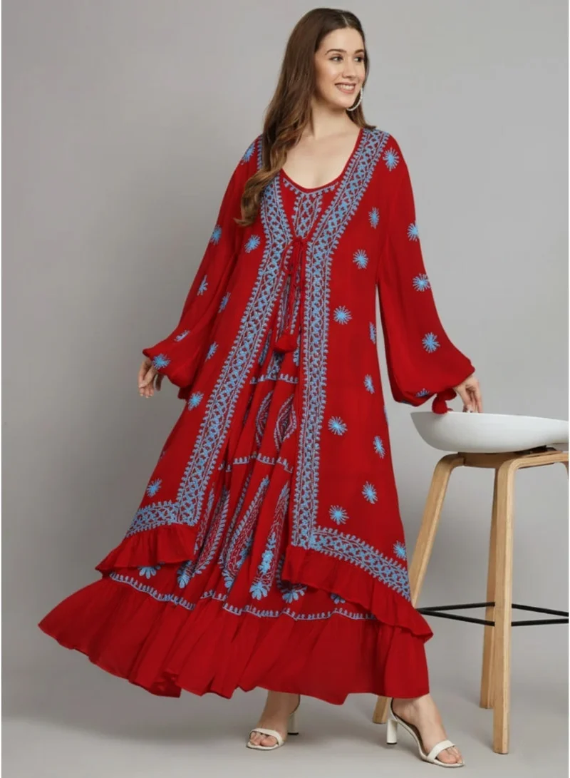 الايا كفتان مطرز يدويًا من قماش المودال بنقش شيكانكاري