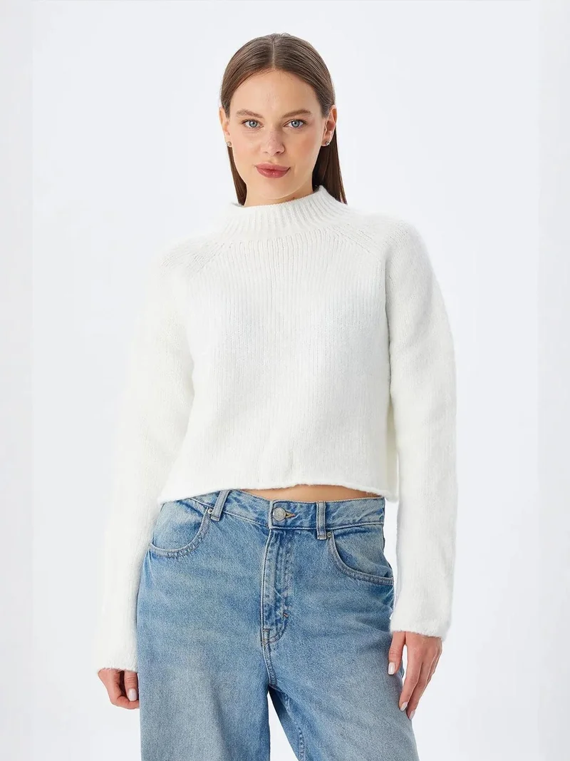 MIXRAY Women's Cropped Textured Knit Sweater