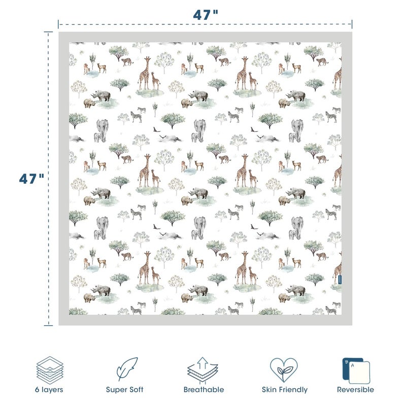 GRSSDER COTTON MASLON ANCILT DELLAYET - بطانيات شاشية ناعمة وذات حريرية ناعمة وذات حريري لحاف شاش كبير للأطفال حديثي الولادة للأطفال الصغار والأطفال 6 طبقات قابلة للانعكاس لجميع المواسم 47 "× 47" " - Image 3