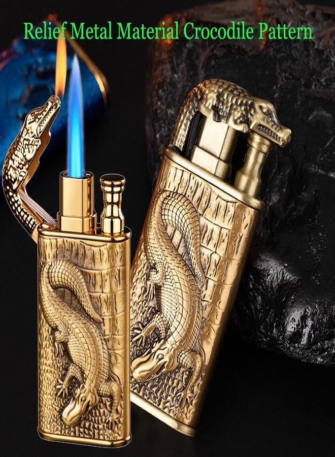 XQBBIDM Torch Lighter,Relief Crocodile Magic Dual Flame Lighter with Adjusting Flame Tool,Creative Windproof Jet Torch Butane Lighters, Refillable Butane Lighters Gifts for Outdoor Indoor(Bronze) - Image 5