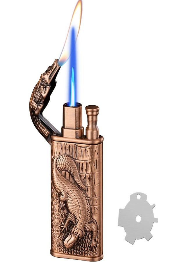 XQBBIDM Torch Lighter,Relief Crocodile Magic Dual Flame Lighter with Adjusting Flame Tool,Creative Windproof Jet Torch Butane Lighters, Refillable Butane Lighters Gifts for Outdoor Indoor(Bronze) - Image 1