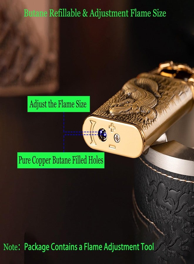 XQBBIDM Torch Lighter,Relief Crocodile Magic Dual Flame Lighter with Adjusting Flame Tool,Creative Windproof Jet Torch Butane Lighters, Refillable Butane Lighters Gifts for Outdoor Indoor(Bronze) - Image 4