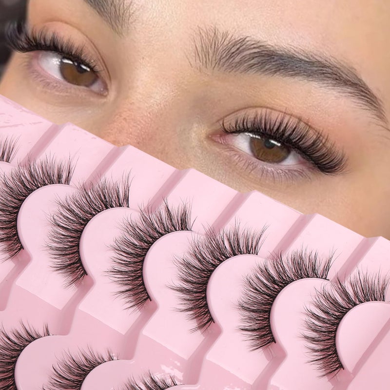 Onlyall Natural Lashes Wispy Lashes Natural Look False Eyelashes Flared Eyelashes 7 Pairs D-K06 - Image 1