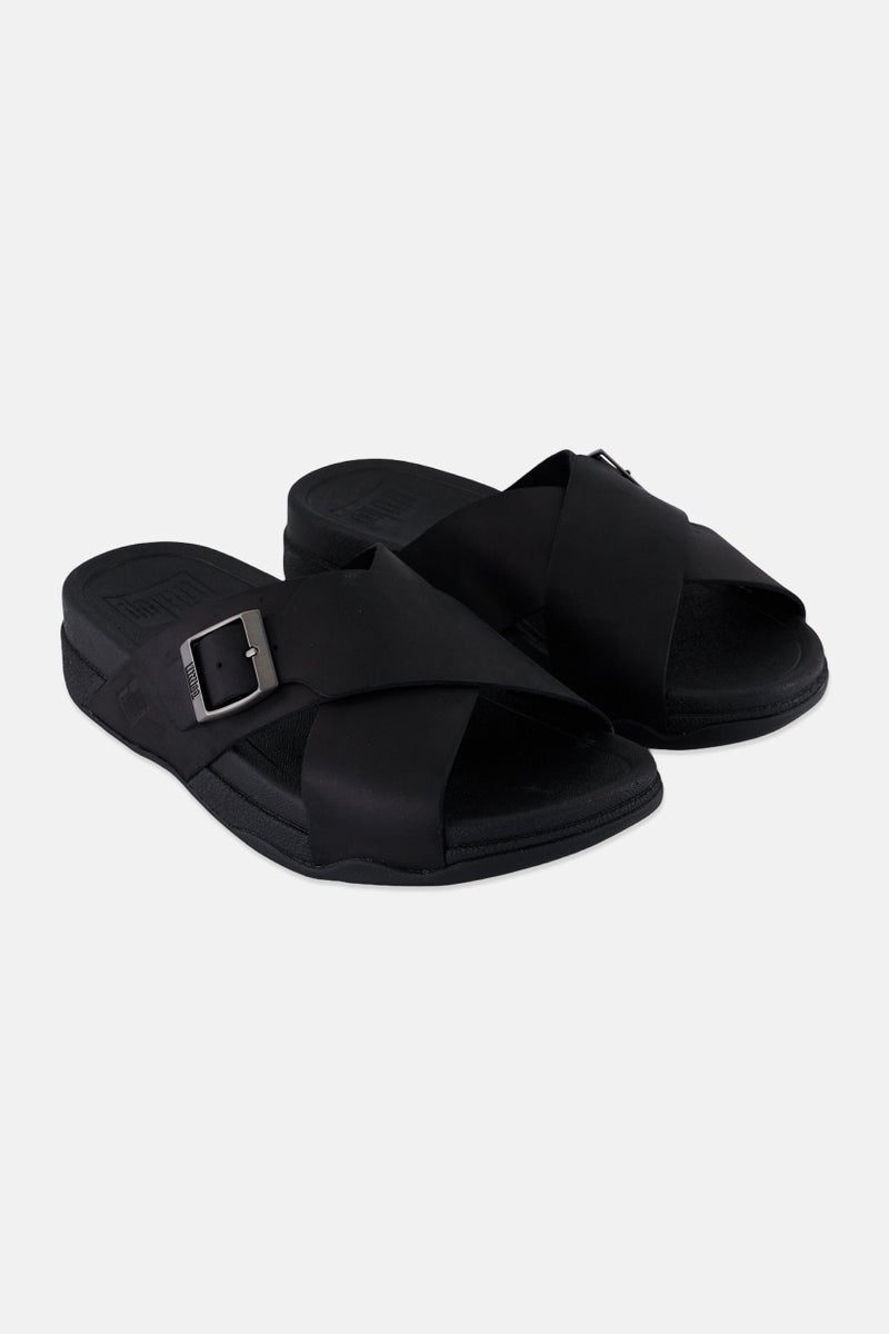 Men Nubuck Slip On Slides, Black