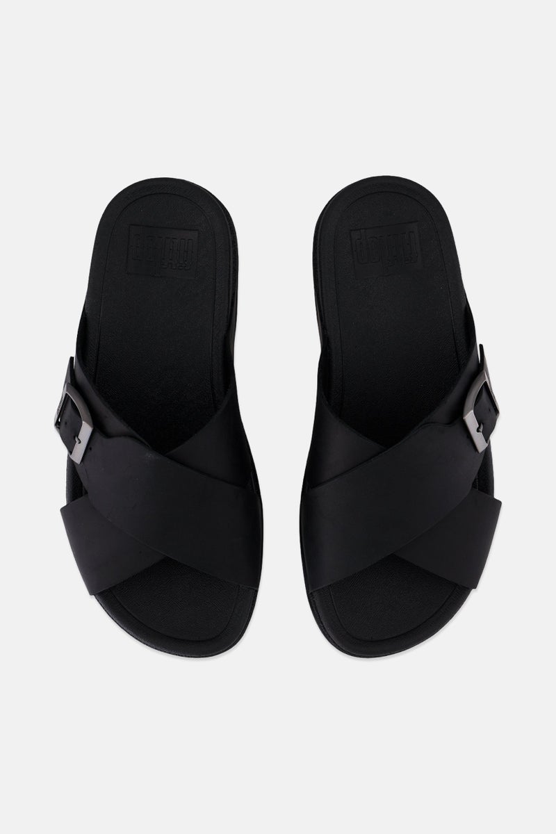 Men Nubuck Slip On Slides, Black