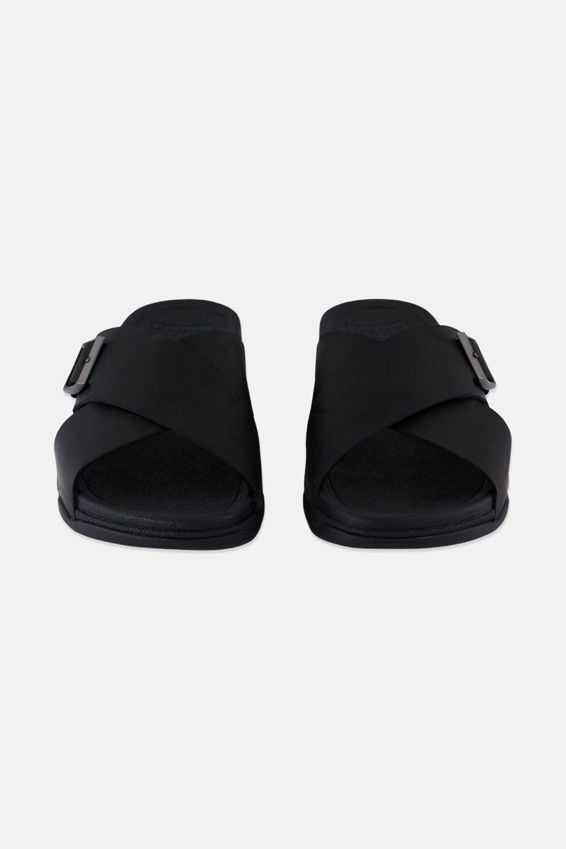 Men Nubuck Slip On Slides, Black