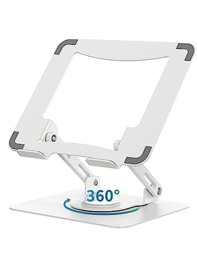 SOUNDANCE 360 Rotating Laptop Stand Ergonomic Computer Riser for Desk Adjustable Height MultiAngle Metal Holder Foldable Portable Notebook Elevating Base for Office Home White - Image 1