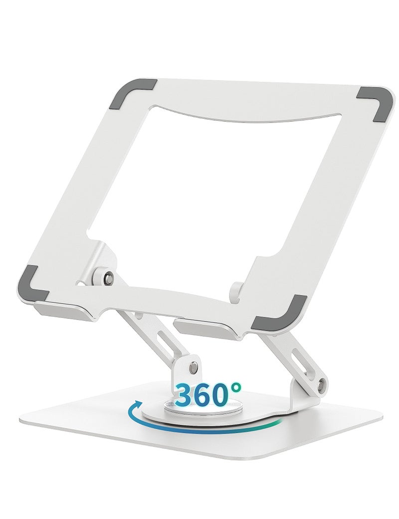 SOUNDANCE 360 Rotating Laptop Stand Ergonomic Computer Riser for Desk Adjustable Height MultiAngle Metal Holder Foldable Portable Notebook Elevating Base for Office Home White - Image 2