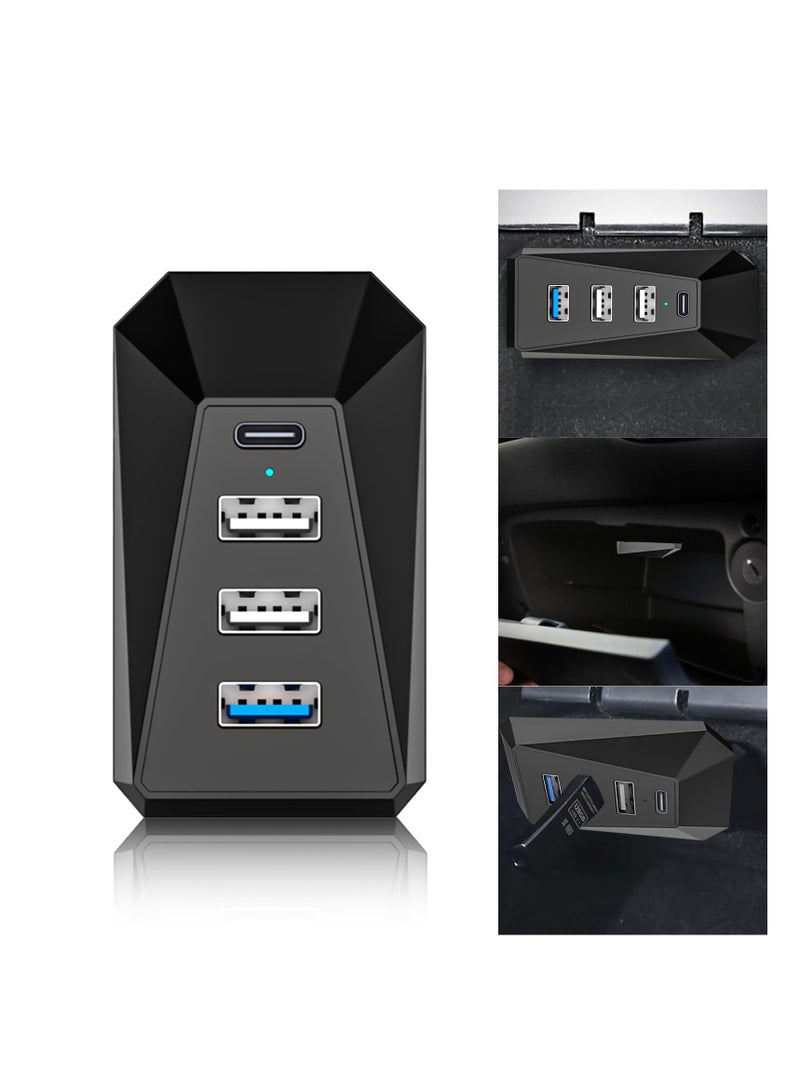 Excefore Glovebox USB Hub for Model 3/Y,  Glove Box Hub Docking Station for Tesla Charger, Compatible 4-in-1 Docking Station of Center Console Smart Sensor, for Data Transferring Charging Music Games  - Image 1