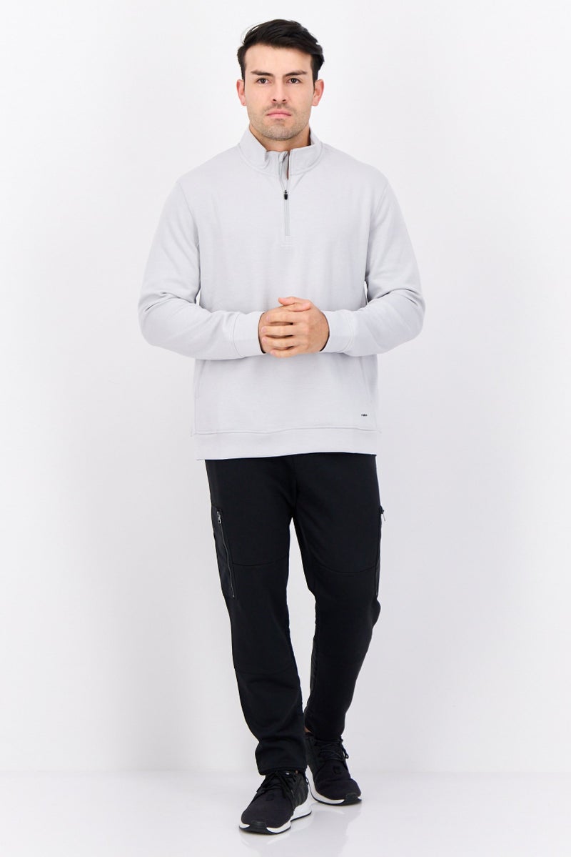 MOTION Men Half Zipper Brand Logo Long Sleeve Sweatshirt, Light Grey - Image 4