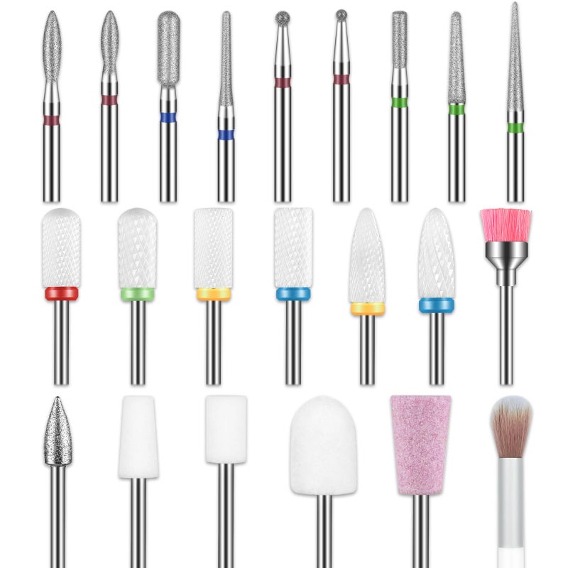 Depvko 22pcs Nail Drill Bits Set, Professional 3/32'' Ceramic Safety Drill Bits Nail Tech, Cuticle Remover Drill Bit for Acrylic Gel Efile Nail Drill, Nail Manicure Pedicure Set, Salon Home - Image 1
