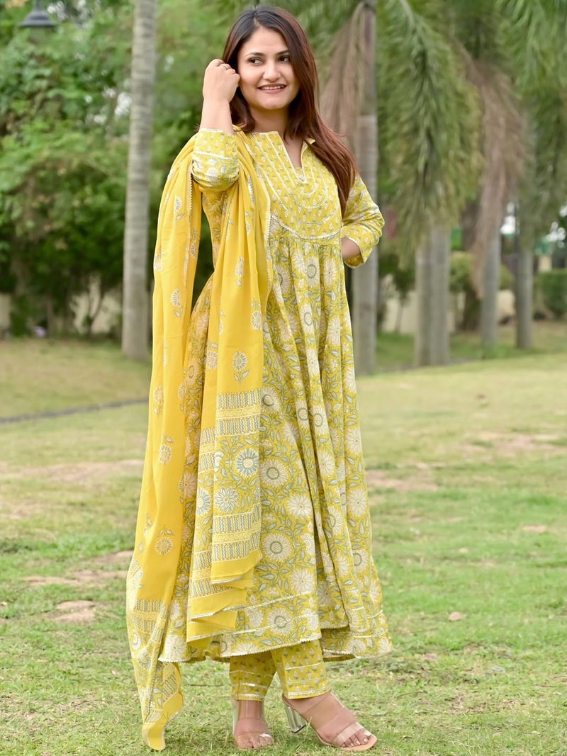 Libas Women's Pure Cotton Kurta Sets (34235_Yellow - Image 3