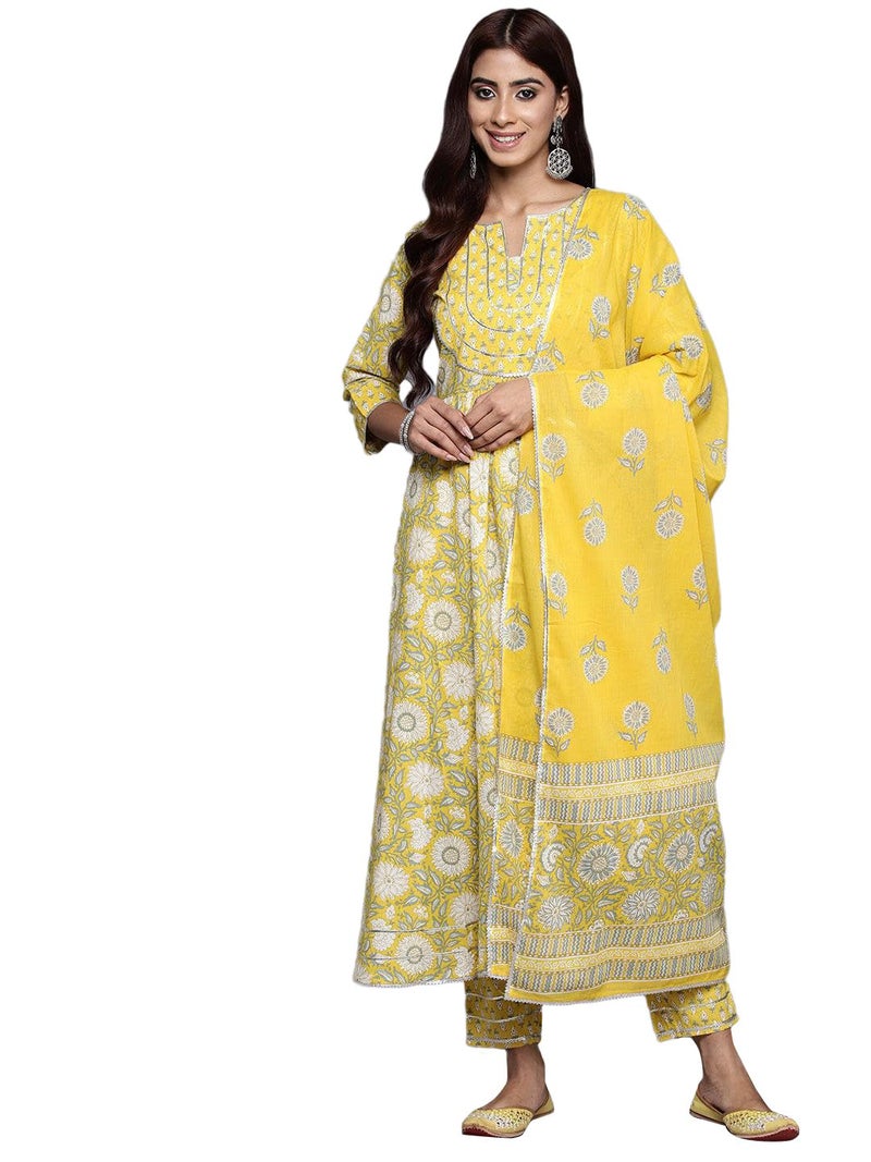 Libas Women's Pure Cotton Kurta Sets (34235_Yellow - Image 1