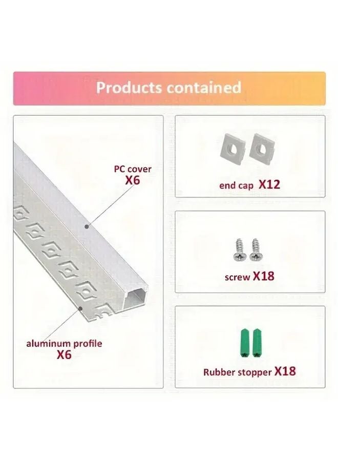 6Pcs Silvery Aluminum LED Channel With Milky White Diffuser For Drywall Ceiling Strip - Image 3