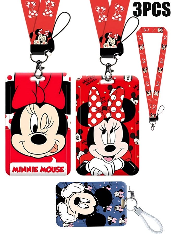 Disney 3 waterproof ID card holders, ID card holders with lanyards, durable retractable lanyards for ID cards, sliding ID card holders, cute lanyard and short leather cord ID card holders - Image 1