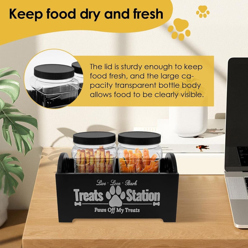 Dandelionsky Dog Treat Container with 2 Dog Treat Jars, Cute Wooden Dog Food Storage Container, Farmhouse Cat Food Container Pet Food Storage Organizer for Dog, Cat, Small Animal (black-2 jar) - Image 4