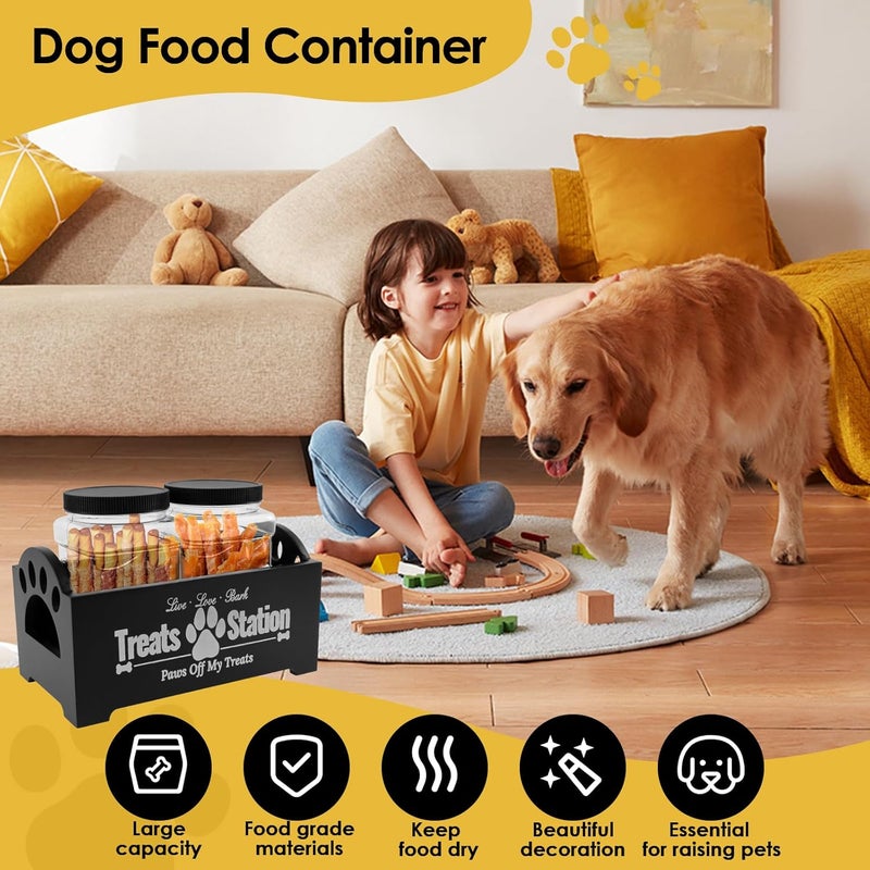 Dandelionsky Dog Treat Container with 2 Dog Treat Jars, Cute Wooden Dog Food Storage Container, Farmhouse Cat Food Container Pet Food Storage Organizer for Dog, Cat, Small Animal (black-2 jar) - Image 5
