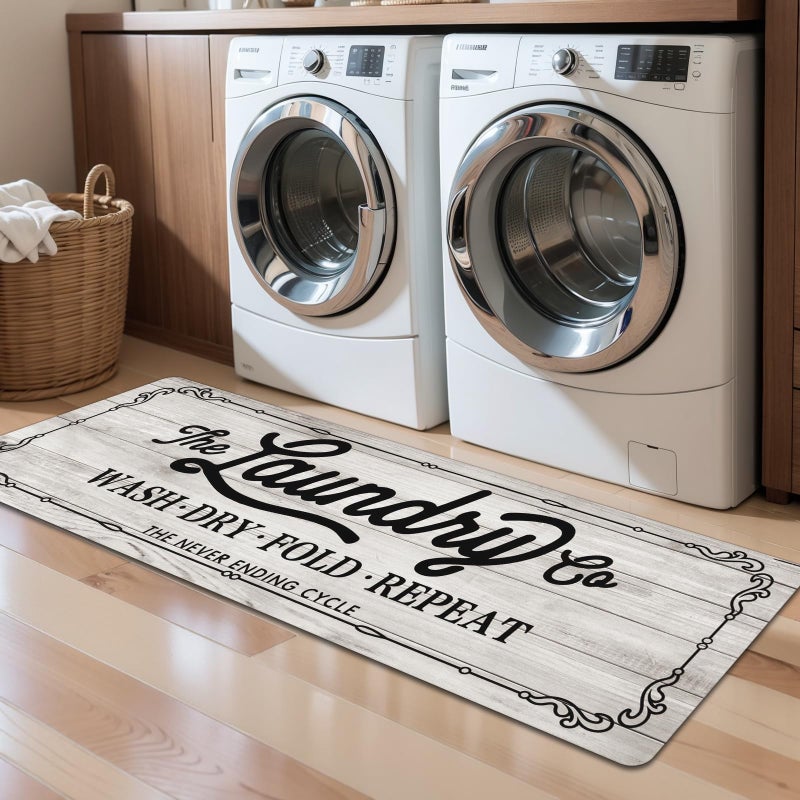 Pauwer Laundry Room Rug Runner 20x60 Waterproof Rubber Laundry Mat Non Slip Kitchen Mats for Floor Washable Floor Mat Runner Rug for Farmhouse Mudroom Washroom Bathroom Decor