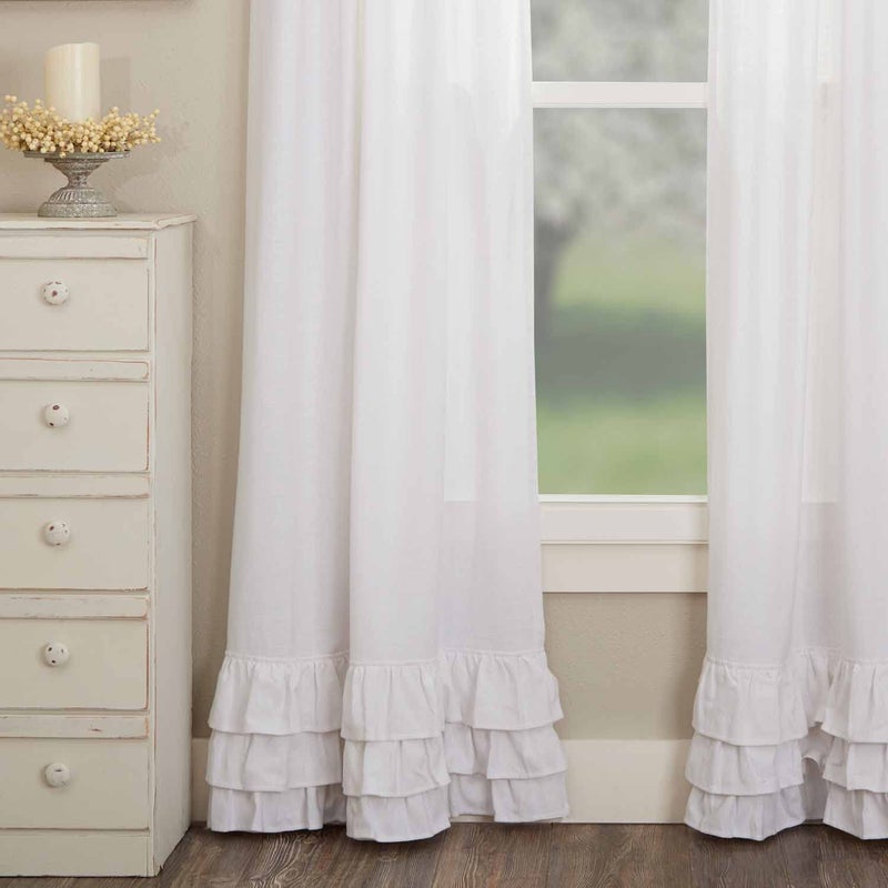 Piper Classics Serenity Ruffled Panel Curtains Set of 2 84 L x 40 W Crisp White wRuffles at Bottom Cottage Farmhouse Boho Style