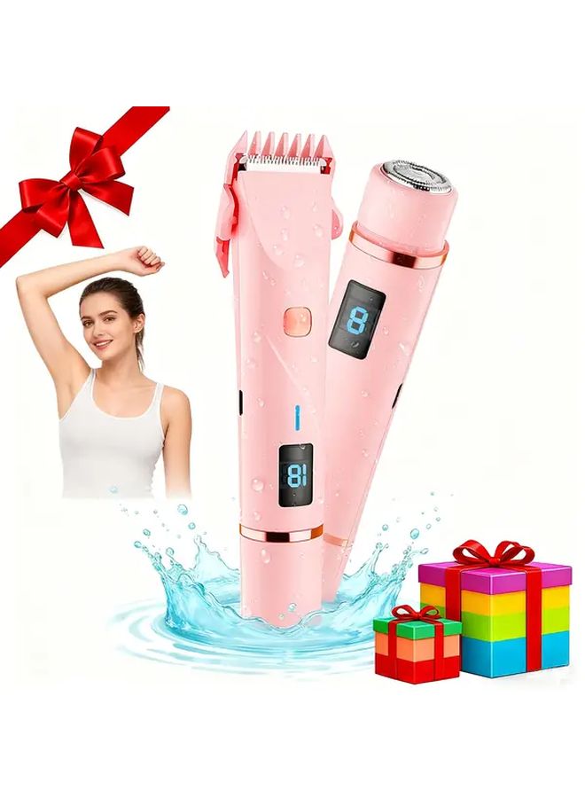 Purple 2 In 1 Electric Bikini Trimmer For Women LCD Display Waterproof Wet Dry Shaver - Image 1
