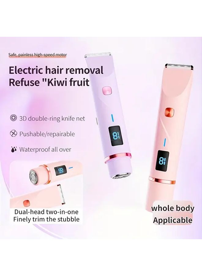 Purple 2 In 1 Electric Bikini Trimmer For Women LCD Display Waterproof Wet Dry Shaver - Image 2