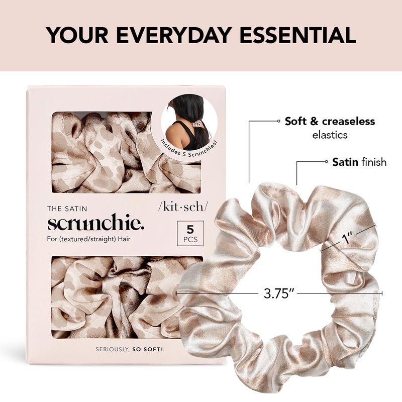 Kitsch Leopard Prints Satin Scrunchies for Women - No Crease Hair Ties for Girls, Scrunchies For All Hair Types and Textures, Perfect for Day or Night | Ideal Gifts for Women - 5 Pcs - Image 2
