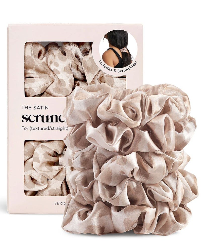 Kitsch Leopard Prints Satin Scrunchies for Women - No Crease Hair Ties for Girls, Scrunchies For All Hair Types and Textures, Perfect for Day or Night | Ideal Gifts for Women - 5 Pcs - Image 1